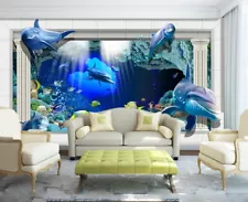 3D Creative Dolphin ZHUA43991 Wallpaper Wall Murals Removable Self-adhesive Ann