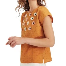 Madewell Embroidered Sunflower Top Size Medium Textured Polka Dot Boutique Gold
