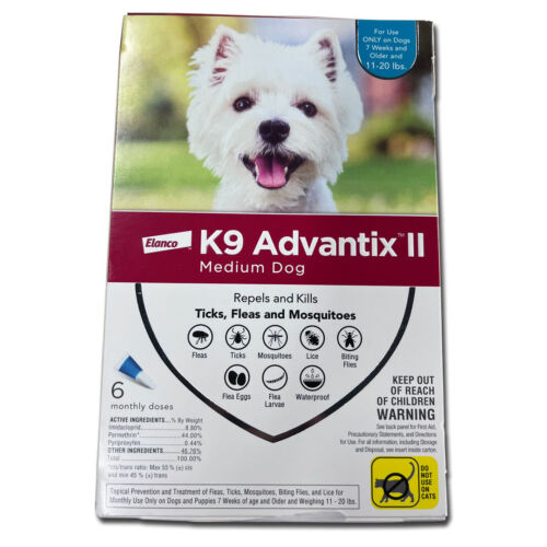 K9 Advantix II Flea and Tick Treatment for Medium Dogs 11-20 lbs, 6 Doses