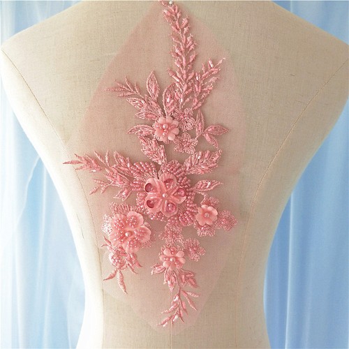 3D Embroidery Flower Lace Bridal Applique Pearl Beaded Tulle DIY Wedding Dress - Picture 3 of 20