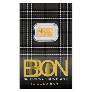 Perth Mint Goldbarren Bon Scott 80 Years 1 Gramm 99.99 Gold Blister Cover