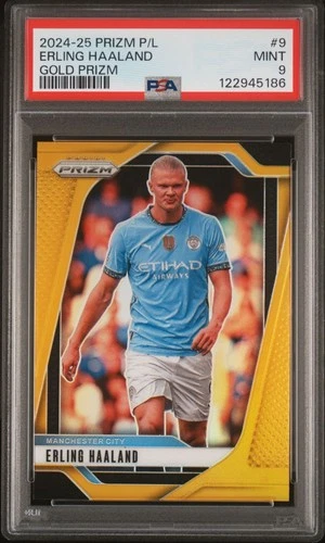 2024-2025 Prizm EPL Erling Haaland Gold Prizm 1/10 Manchester City PSA 9