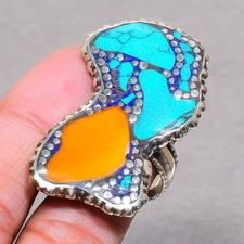 Tibetan Turquoise Yellow Coral Handmade Nepali Jewelry Adjustable Ring SR 3427