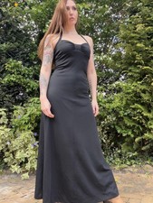 Vintage 1970s Long Dress Black Halter Neck Maxi Dress Size 10