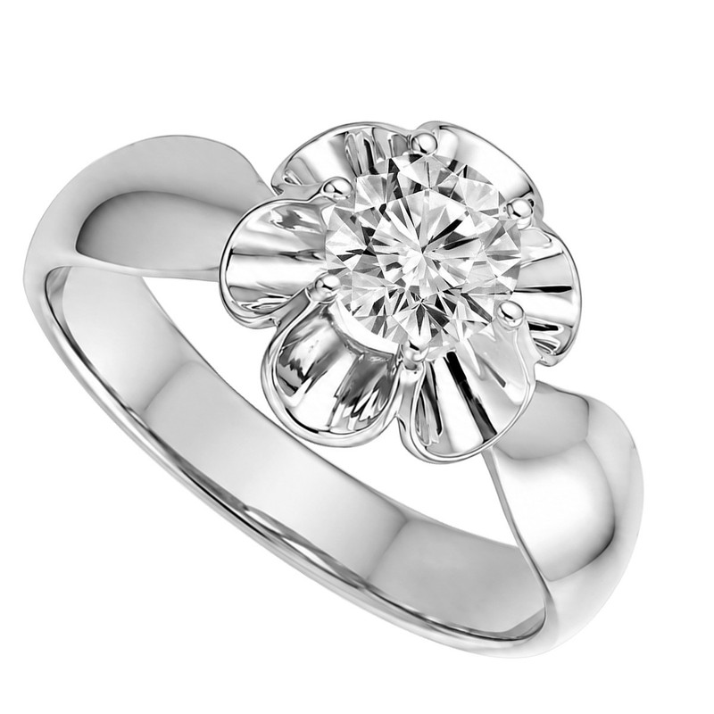 14K  White Gold Lab Grown Diamond TULPAN solitaire engagement Ring F VS1 #R2341