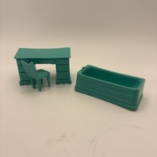 Marx Dollhouse Furniture Lot Of 3 Bedroom Bathroom Plastic Aqua Vintage