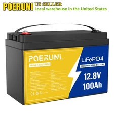 100% NEW POERUNI 100Ah 12V 1280Wh LiFePO4 Lithium backup Battery Built-in BMS