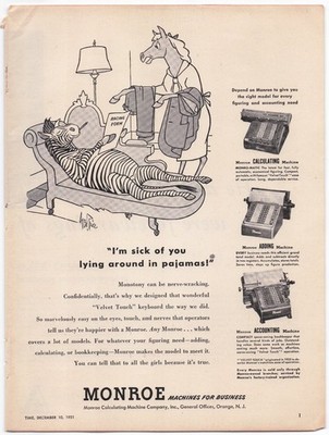 Al Parker Monroe Calculating Machine Ad Print 1951 Mid-Century