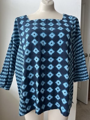 Purejill Women s MEDIUM Blue 3/4 Sleeve Tencel Lyocell Top VEUC
