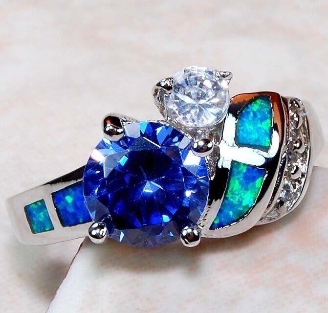 Australian Opal Inlay 925 Solid Sterling Silver Ring Sz 8 GA3-4