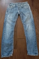 True Religion Stonewood Women's Blue Denim Slim Mega T Stitch Jeans Sz 29x28.5"