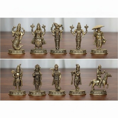 Handcrafted Brass Dasavatar Set of 10   Vishnu s Ten Divine Incarnations