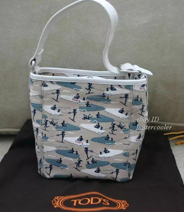 New TOD'S Mini Canvas Bucket Tote Bag Handbag with White
