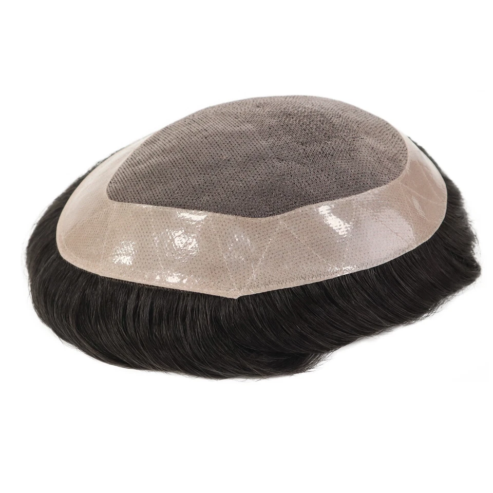 Sistema de reemplazo de cabello humano Toupee duradero fino mono encaje polietileno para hombre Foto 3 de 4
