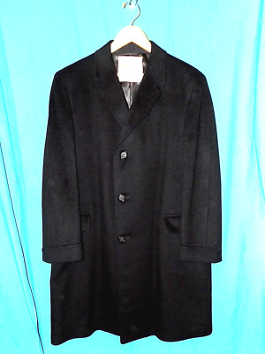 ジャケット・アウター old vintage cashmere 100% wool coat BLK Vintage Men's long wool + cashmere overcoat jacket made in