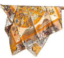 35"x35"Floral Carriage Print Pure Mulberry Twill 14momme Silk Scarf 88x88cm4-79