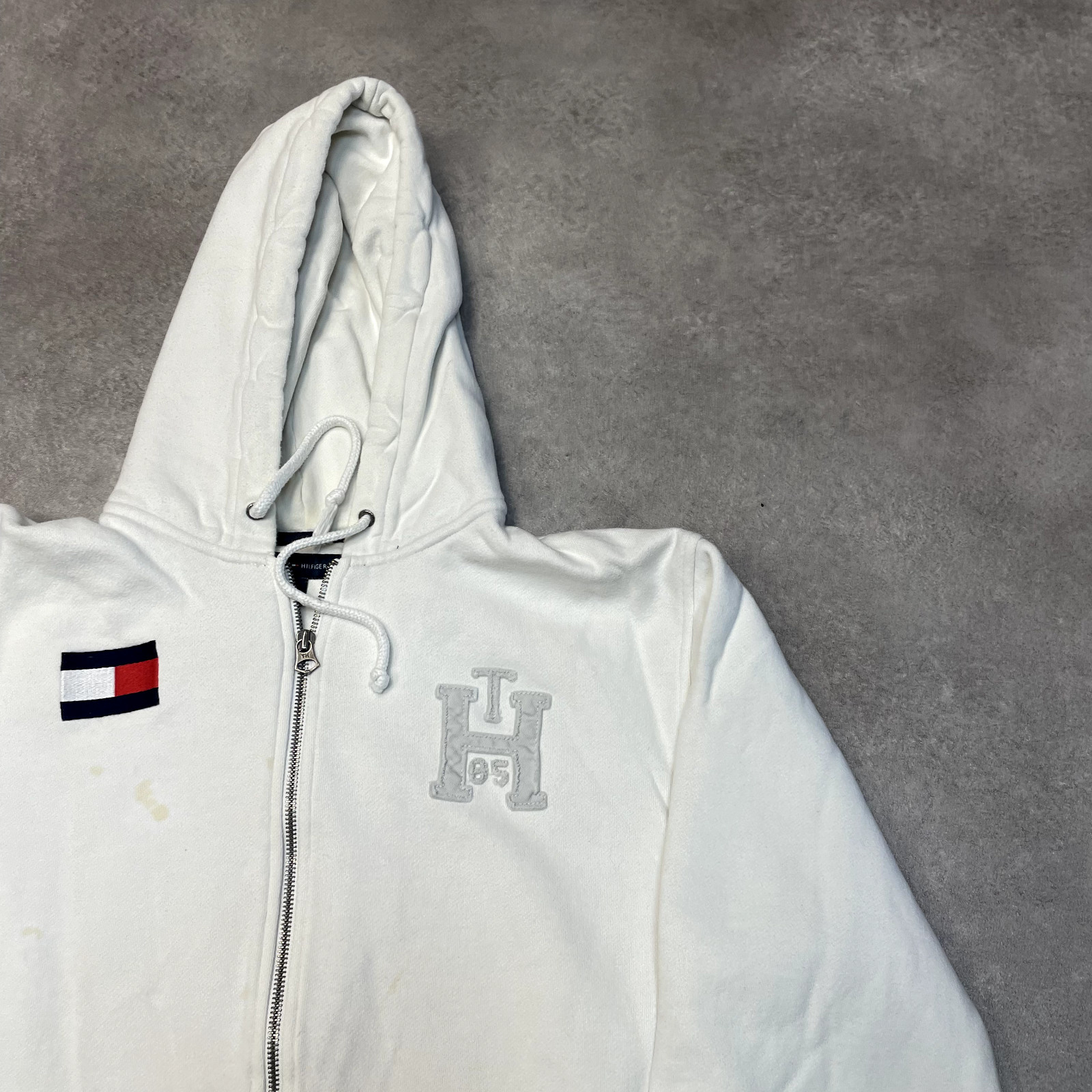 Tommy Hilfiger Hoodie Mens Full-Zip Y2K Flag Sweatshirt, White, Large image 2