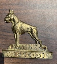 Boxer - Brass Tablet Door Welcome Sign With Dog Image Art Dog USA