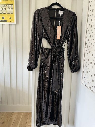 NEW Alice McCall Electric Orchid Dress Black Sequin Midi Cut Out UK 6 RRP £593