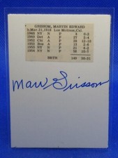 VINTAGE AUTOGRAPH with Baseball Career Stats MARVIN GRISSOM