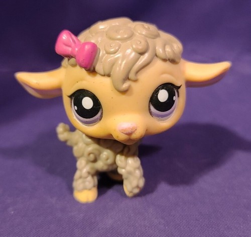 Autentico Littlest Pet Shop #2101 agnello pecora grigio crema fiocco viola punti - Foto 2 di 8