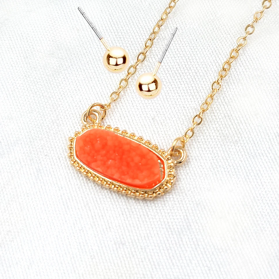 Druzy Hexagon Pendant Necklace, Neon Pink Kendra Druzy Pendant Necklace - Image 4 of 4