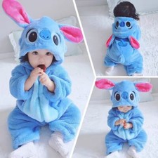 Stitch Plush Costume Baby Cartoon One-Piece Pajamas Cosplay Winter Warm Clothes