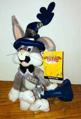 Vintage Warner Brothers Store Bugs Bunny New Years Eve 2000 Bean Bag Plush NWT