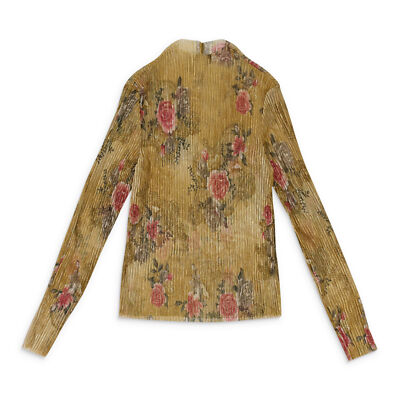 NWT CALLIPYGIAN FLORAL PLEATED TURTLENECK GOLD SWEATER SIZE XS $125