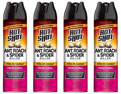 4 Pack Hot Shot 26781, Roach, Spider, Ant Killer - 17.5 oz - Fresh Floral