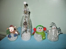 (4) LIGHT UP LED SNOWMAN FIGURINES-WHITE AND RAINBOW COLORS; TESTED!