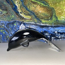 Art Glass Black & White Orca Killer Whale Marine Life Paper Weight