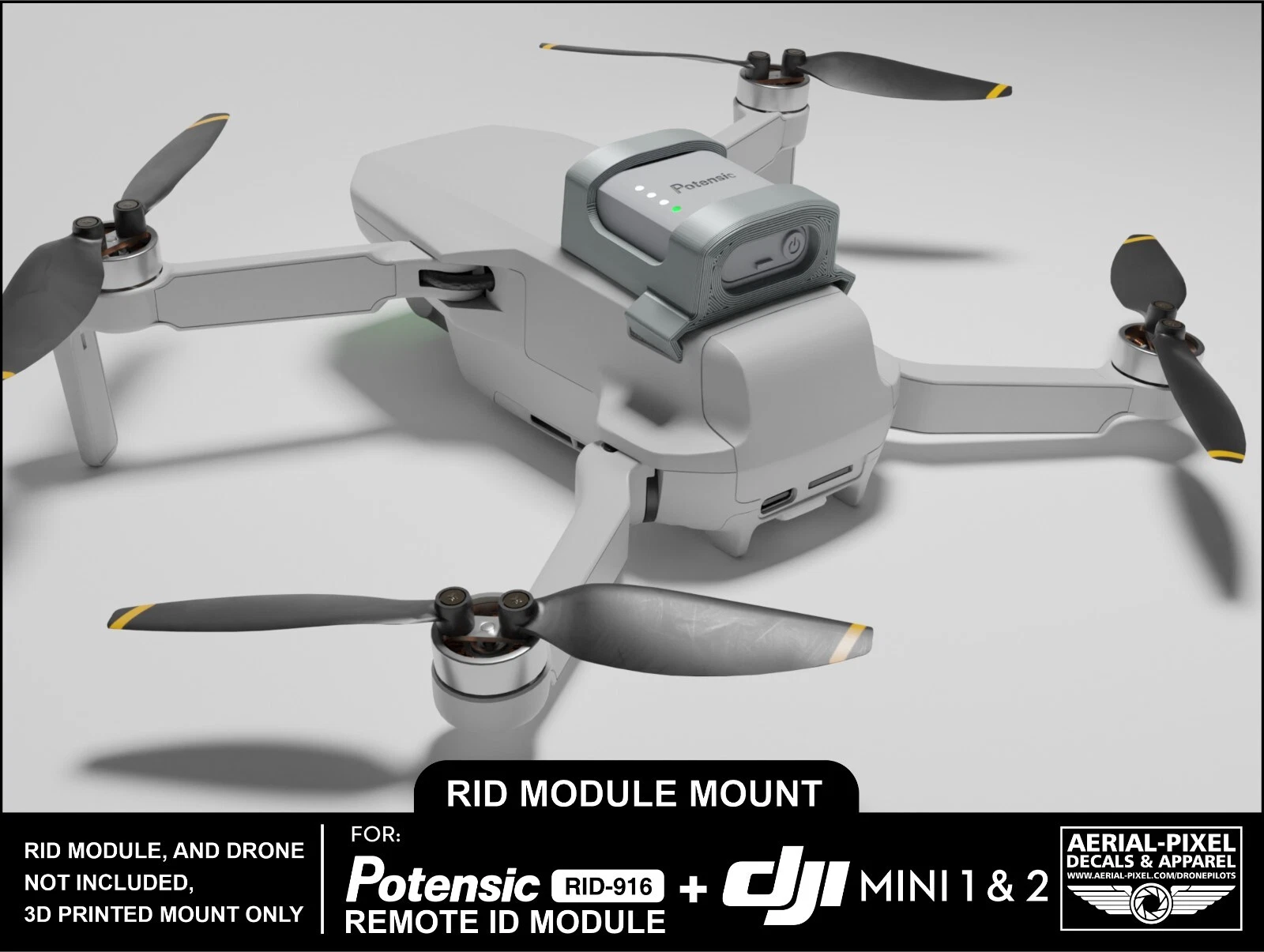 DJI Mini 1 and 2 Potensic RID-916 Remote ID Module Mount (Module
