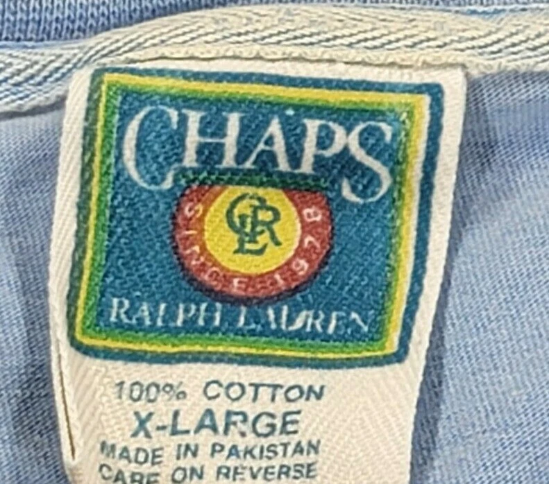 Vtg 90s Chaps Ralph Lauren T Shirt XL Light Blue Distressed Men Spell Out Logo - Image 4 of 4