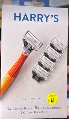 HARRY'S RAZOR Harrys Razor Truman Bright Orange Handle Including 5 Blade Cartridge New Sealed