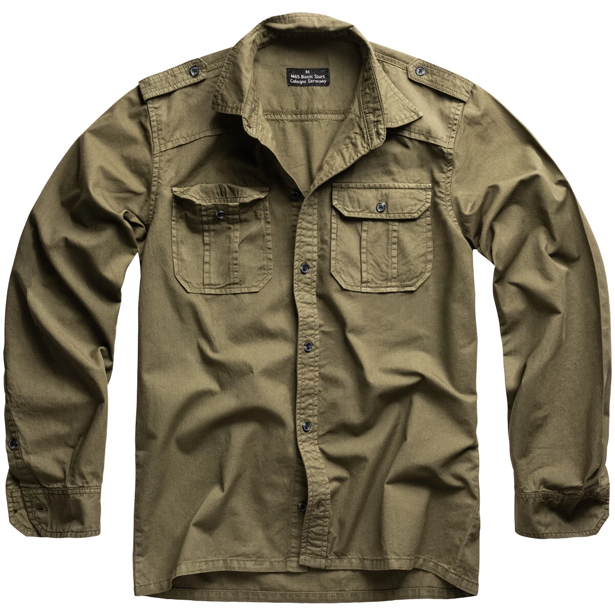 Mens Long Sleeve Fishing Shirt Button Down Ripstop Military