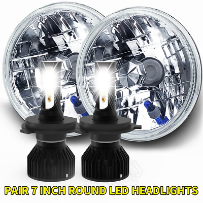 Pair For Freightliner Century Class 7inch Round LED Headlights Hi/Lo Beam Light