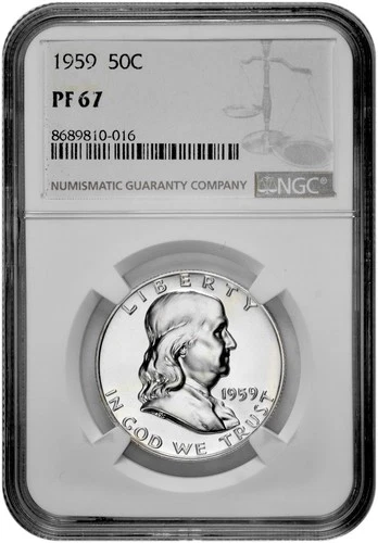 1959 50C Proof Silver Franklin Half Dollar NGC Graded PF 67 in New Holder