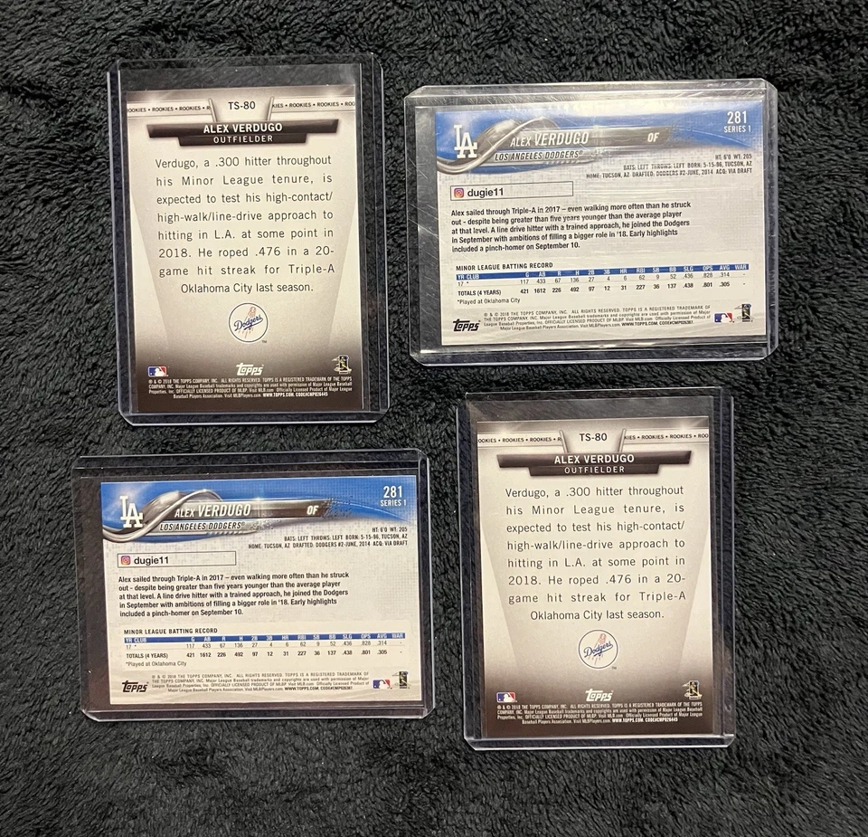 Alex Verdugo 4 Card Lot 2018 Topps Rookie Card #281 and #TS-80 - Image 2 of 2