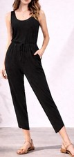 Black Sleeveless Jumpsuit Romper Cropped Tapered Leg Womens M Slinky Lightweight
