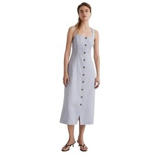 MADEWELL Button Front Midi Dress in 100% Linen in Distant Periwinkle Size 12 P