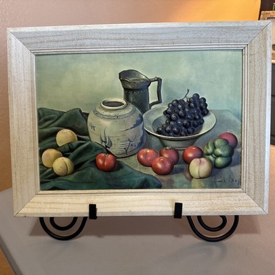 Vtg Raised 3D Wall Art Henk Bos Still Life Fruit and Teapot Framed MCM