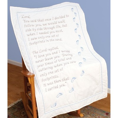 Stamped White Lap Quilt Top 40X60 Footprints