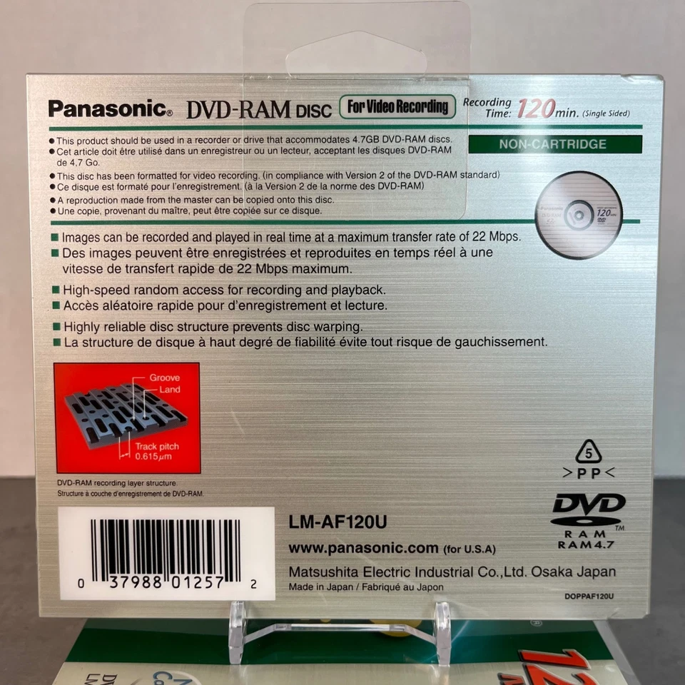 Grabación de video regrabable Panasonic DVD-RAM LM-AF120U 4,7 GB 120 min - Paquete de 4 Foto 4 de 4