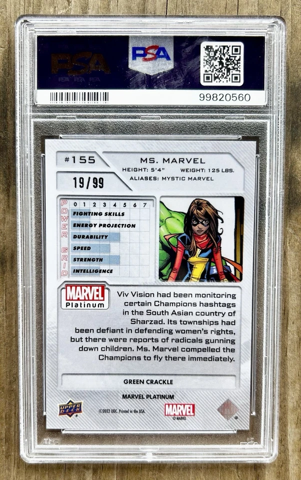 🔥 2023 MS. MARVEL /99 🔥 Marvel Platinum Green Crackle PSA 10 gemas 💎 ¡Pop bajo! Foto 2 de 2