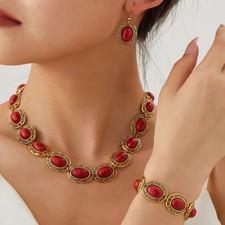 Christmas Gift Bohemian Necklace Earring Set Ethnic Choker Women Holiday Jewelry