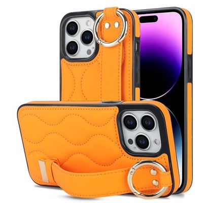 For iPhone 17 Pro Max Air 16 15 14 13 12 11 PU Leather Ring Wristband Stand Case
