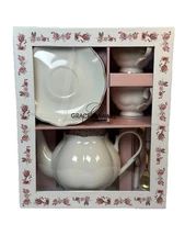 Grace Teaware Fine Porcelain 7-Piece Tea Time Gift Set Teapot Cups Saucers New