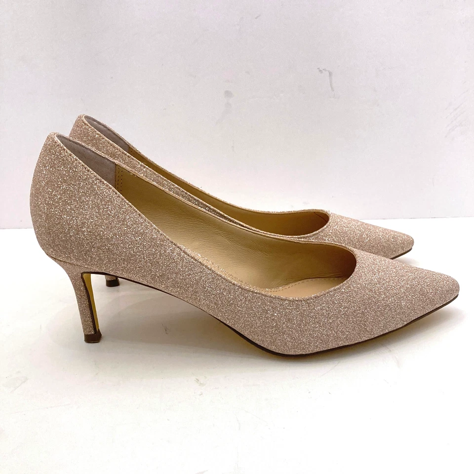 NUEVO Zapatos de salón Nina Glitter para mujer 7,5 EU 37,5 oro champán 2,5" tacón punta puntiaguda Foto 4 de 4