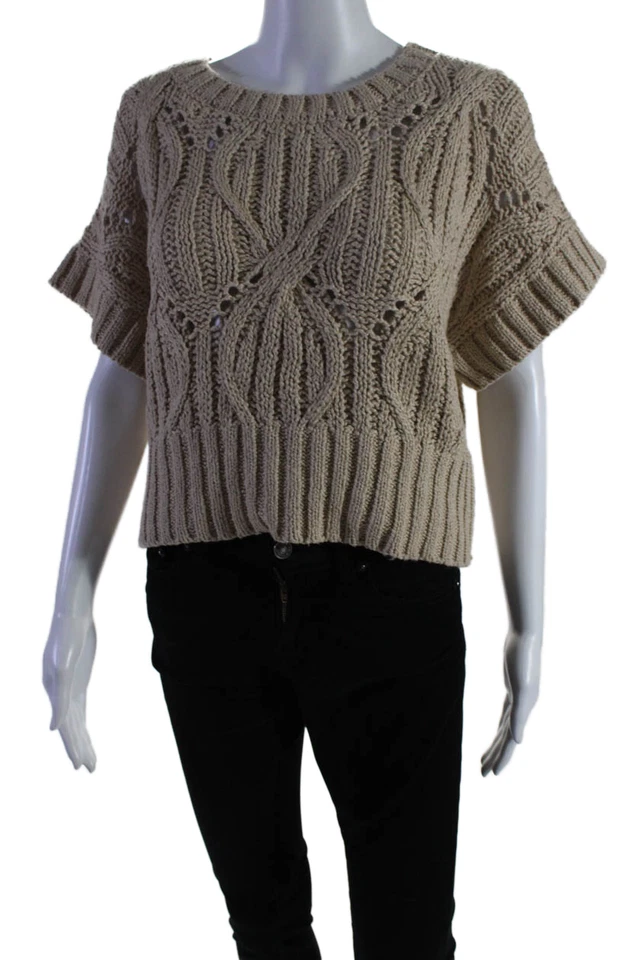 Suéter Top By Together Mujer Algodón Tejido Acanalado Manga Corta Tostado Talla M Foto 2 de 4